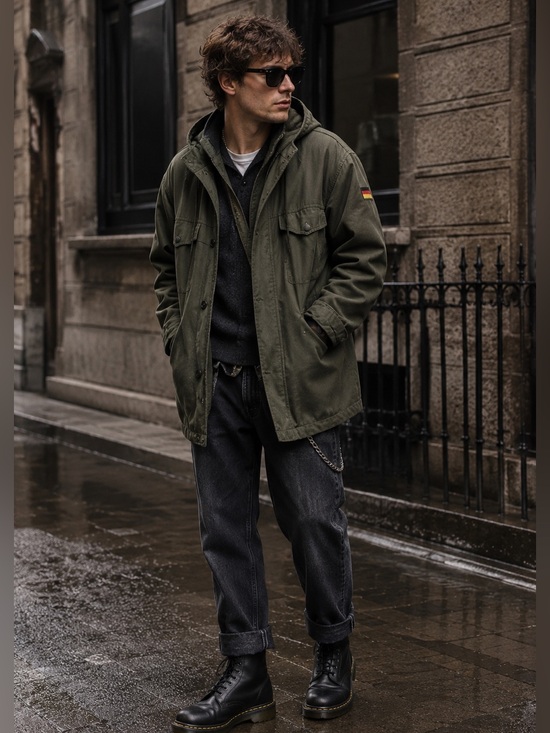 Vintage Other - VINTAGE 1988 Men's Olive Green Hooded GERMEN Military Parka Jacket